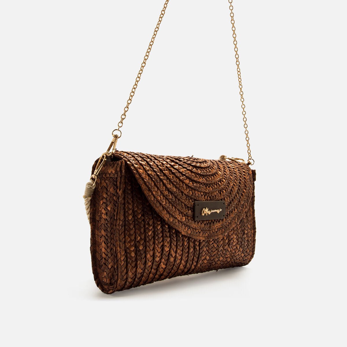 Bolsa Socha Mariamare | Entrançado de Palha | Alça Corrente Dourada - Roma Pell