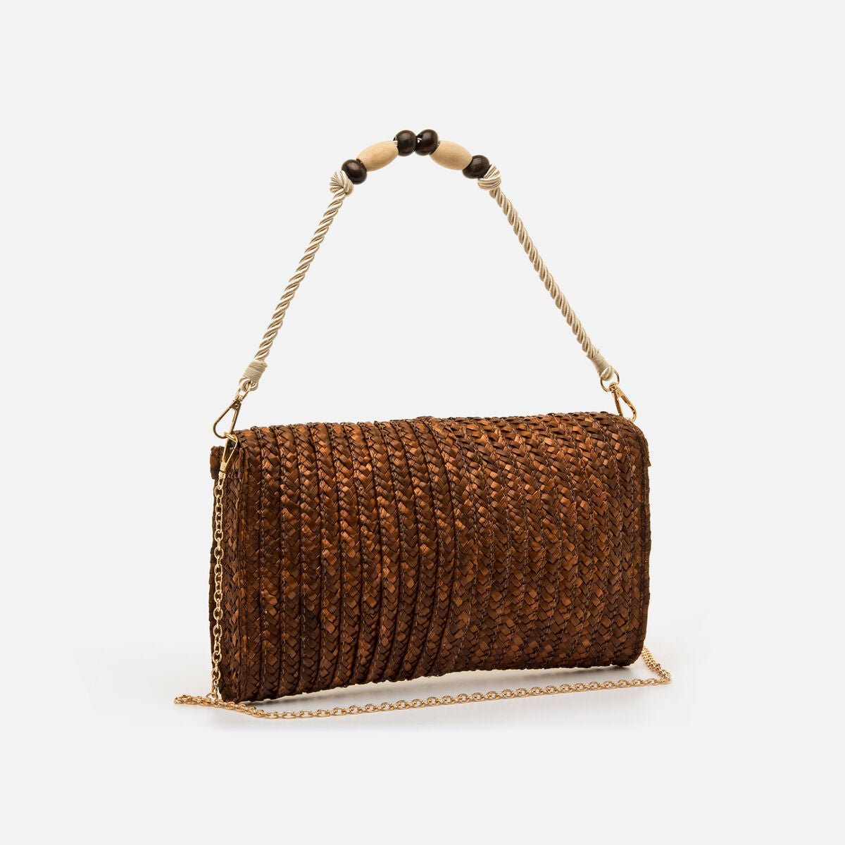 Bolsa Socha Mariamare | Entrançado de Palha | Alça Corrente Dourada - Roma Pell