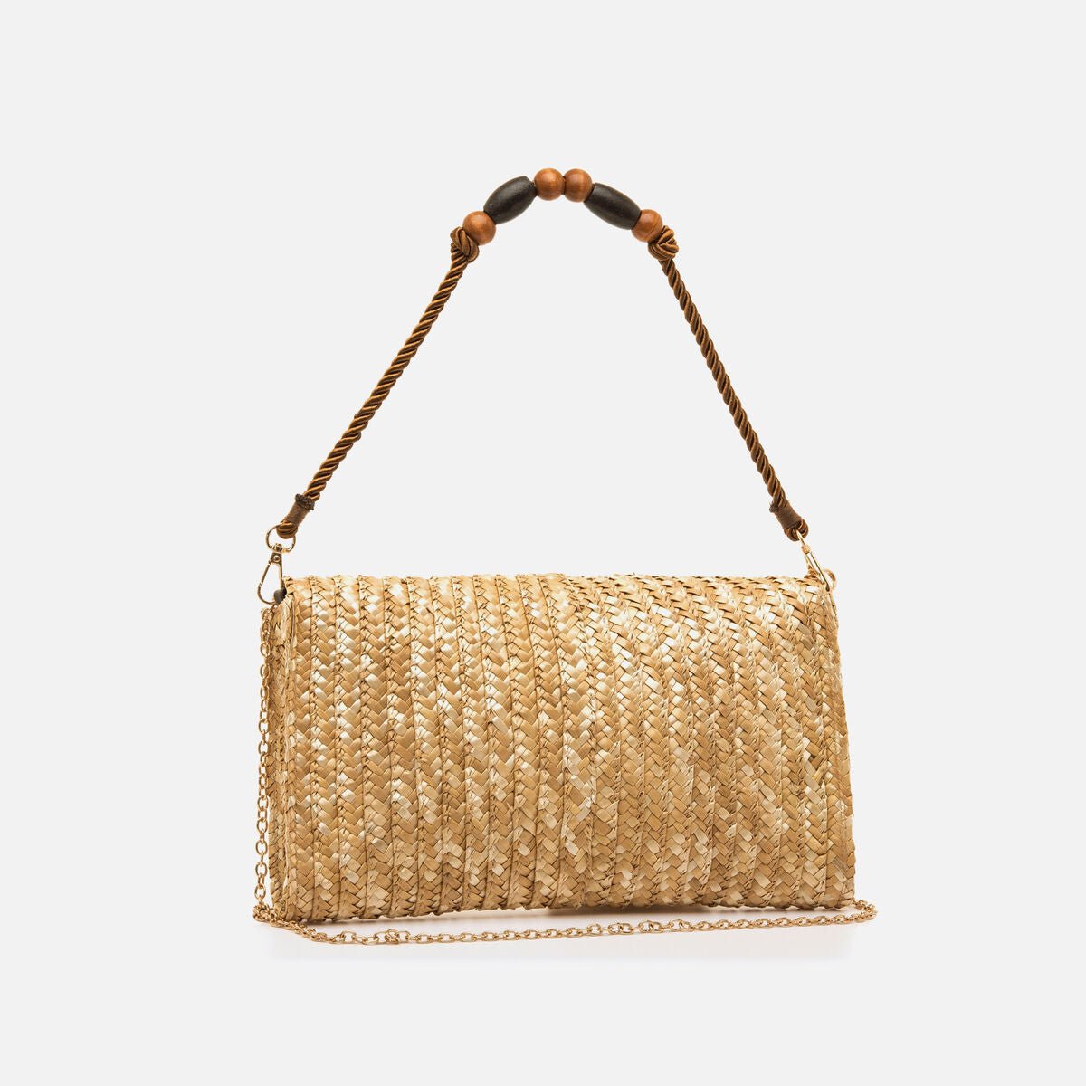 Bolsa Socha Mariamare | Entrançado de Palha | Alça Corrente Dourada - Roma Pell