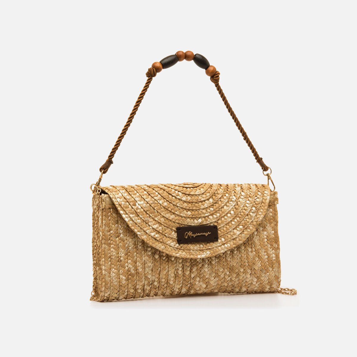 Bolsa Socha Mariamare | Entrançado de Palha | Alça Corrente Dourada - Roma Pell