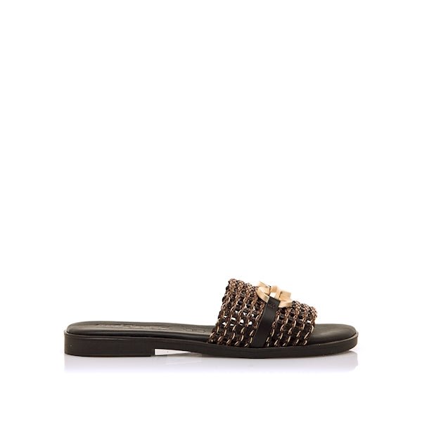 Chinelo Mustang | Ráfia Entrançada e Couro com Palmilha de Gel - Roma Pell