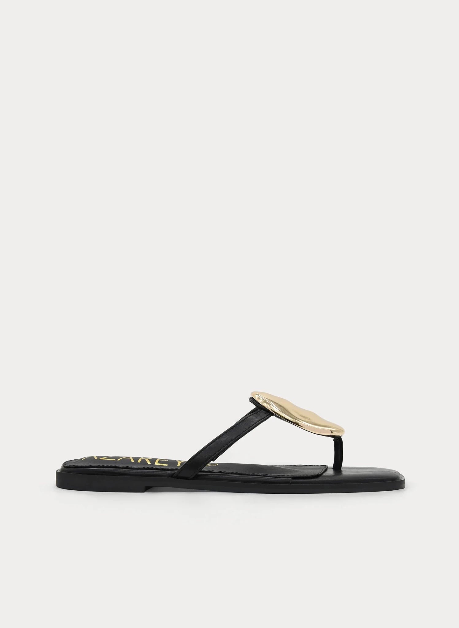 Chinelo Preto com Detalhe Dourado | Palmilha de Couro Azarey - Roma Pell