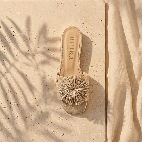 Chinelo RUIKA Metalizado com Pompom de Franjas | Feito em Portugal