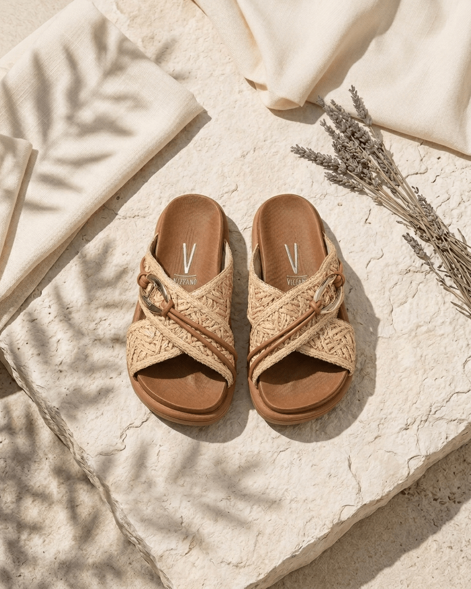 Chinelo Vizzano Entrançado em Ráfia com Detalhe Metálico - Roma Pell