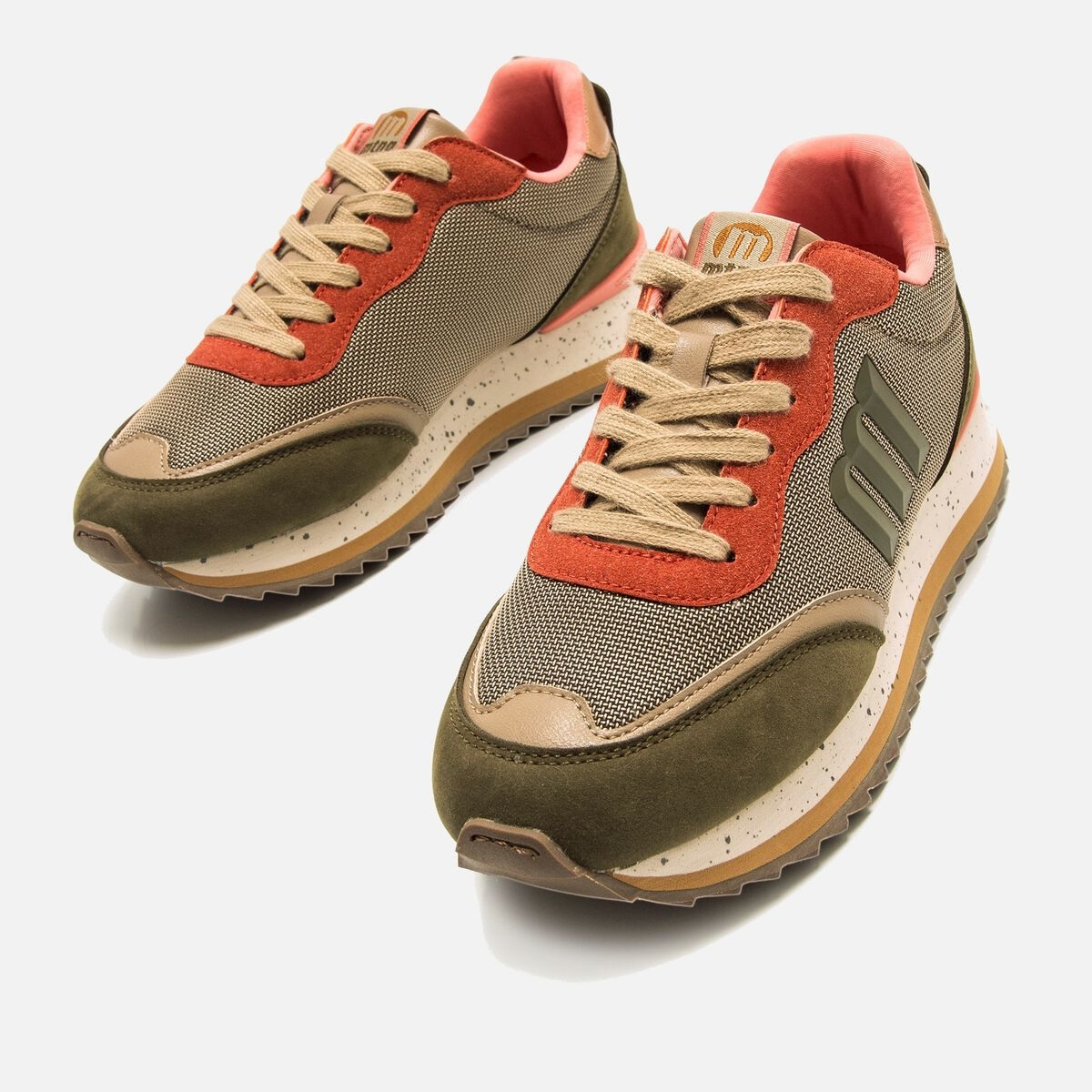 Sapatilhas Mustang Femininas Joggo Bordô e Caqui com Coral | 60872