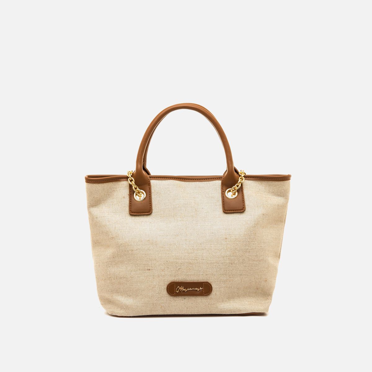 Mala Shopper Mariamare Feminina Faro Bege com Efeito Ráfia e Corrente Dourada - C59906 - Roma Pell