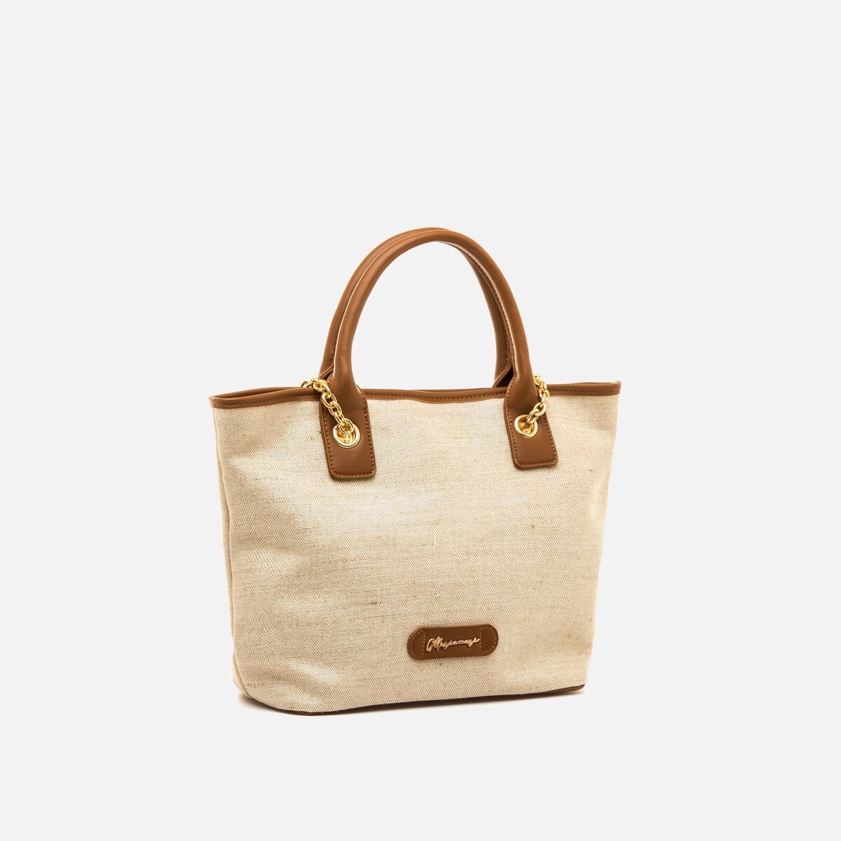 Mala Shopper Mariamare Feminina Faro Bege com Efeito Ráfia e Corrente Dourada - C59906 - Roma Pell
