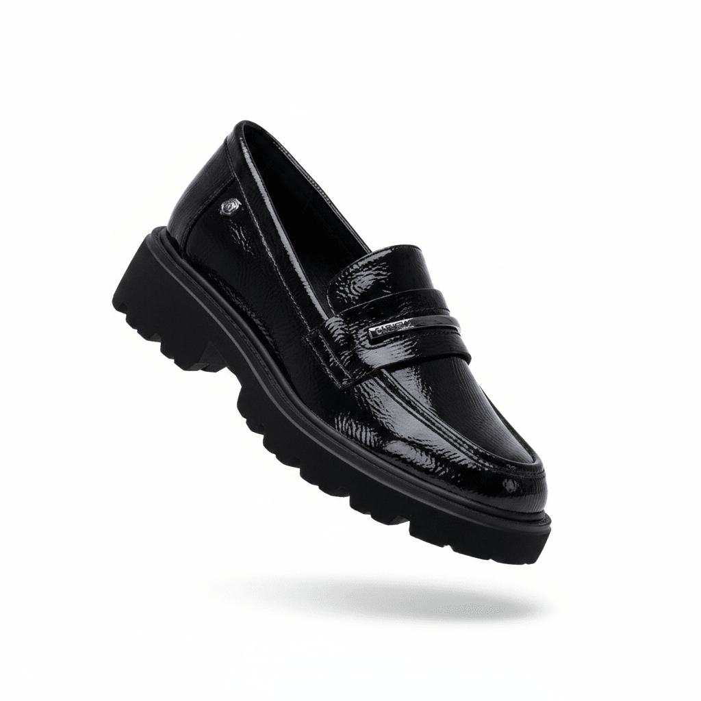 Packshot Loafer Verniz Preto Sola Lug Levitação