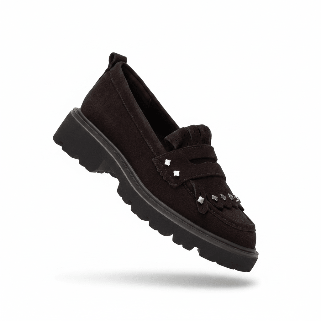 Packshot Loafer Camurça Espresso com Studs