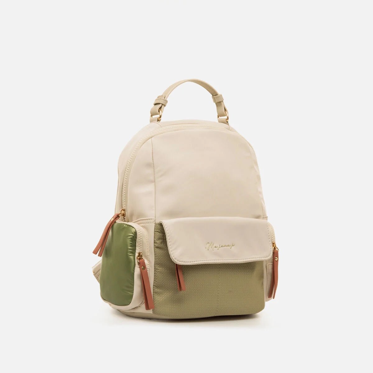 Mochila Mariamare Mover Mulher Bege Verde Detalhes Pêssego C59989 - Roma Pell