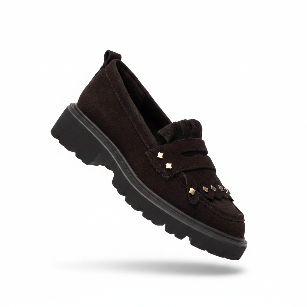Packshot Loafer Camurça Espresso com Studs