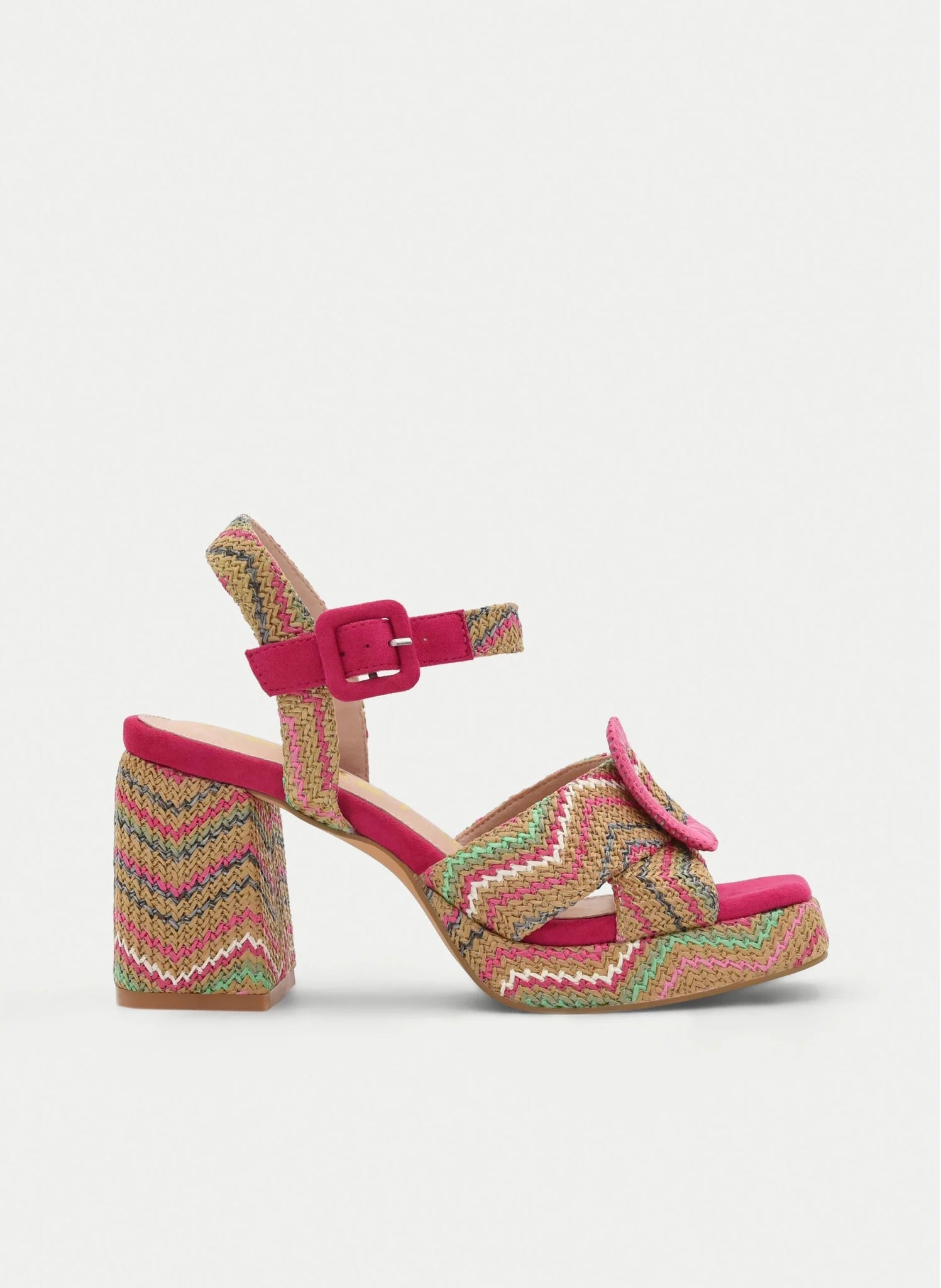 Sandália Azarey com Plataforma Multicolor Fúcsia - Roma Pell
