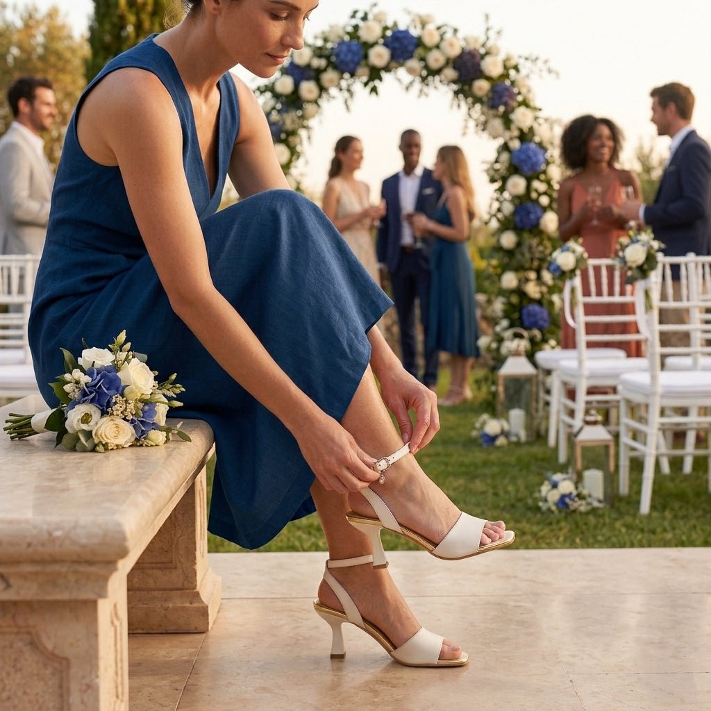 Sandália C. Fluênci Donatella branca em contexto de casamento — elegância e conforto para cerimónias | Roma Pell