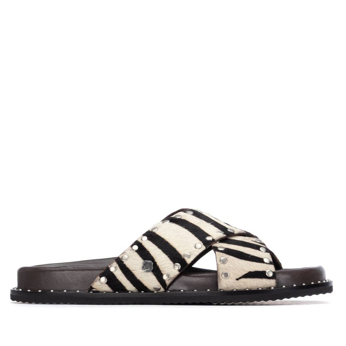 Sandália Carmela em Pele Genuína — Zebra Animal Print - Roma Pell