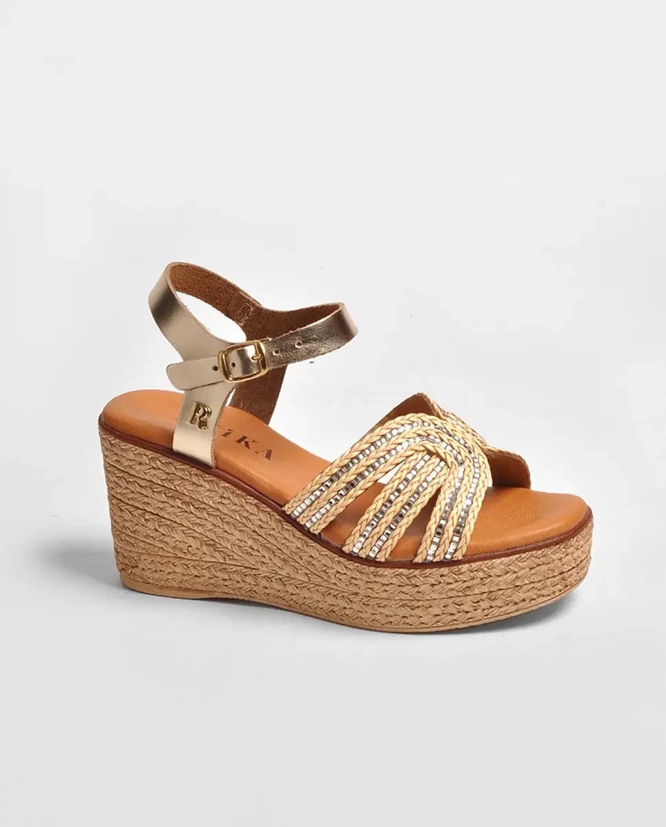 Sandália de Cunha Ruika | Ráfia com Strass e Pele — Made in Portugal - Roma Pell
