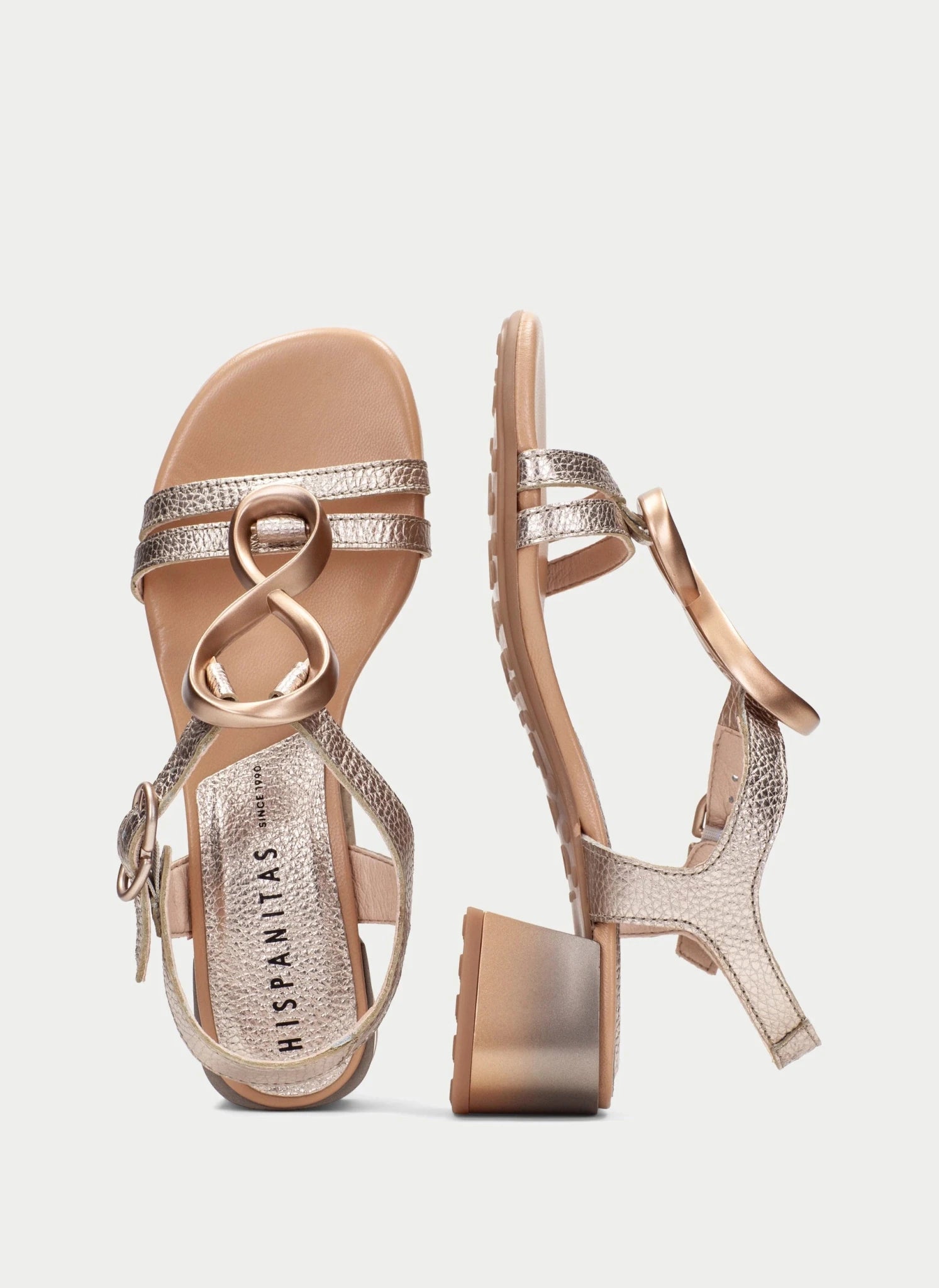 Sandália de Salto Médio Hispanitas Feminina | Tulipan Champagne | Pele com Efeito Metalizado | Ref. HV264836 - Roma Pell
