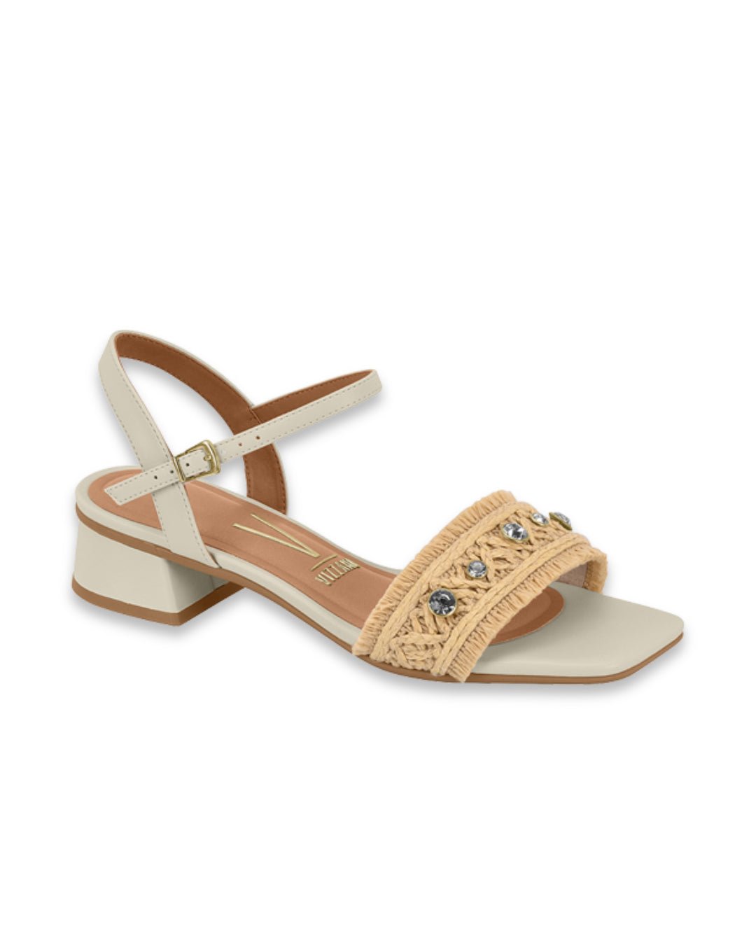 Sandália Feminina | Vizzano | Salto Bloco Baixo | Bege e Branco | Conforto | Ref. 6454.159 - Roma Pell
