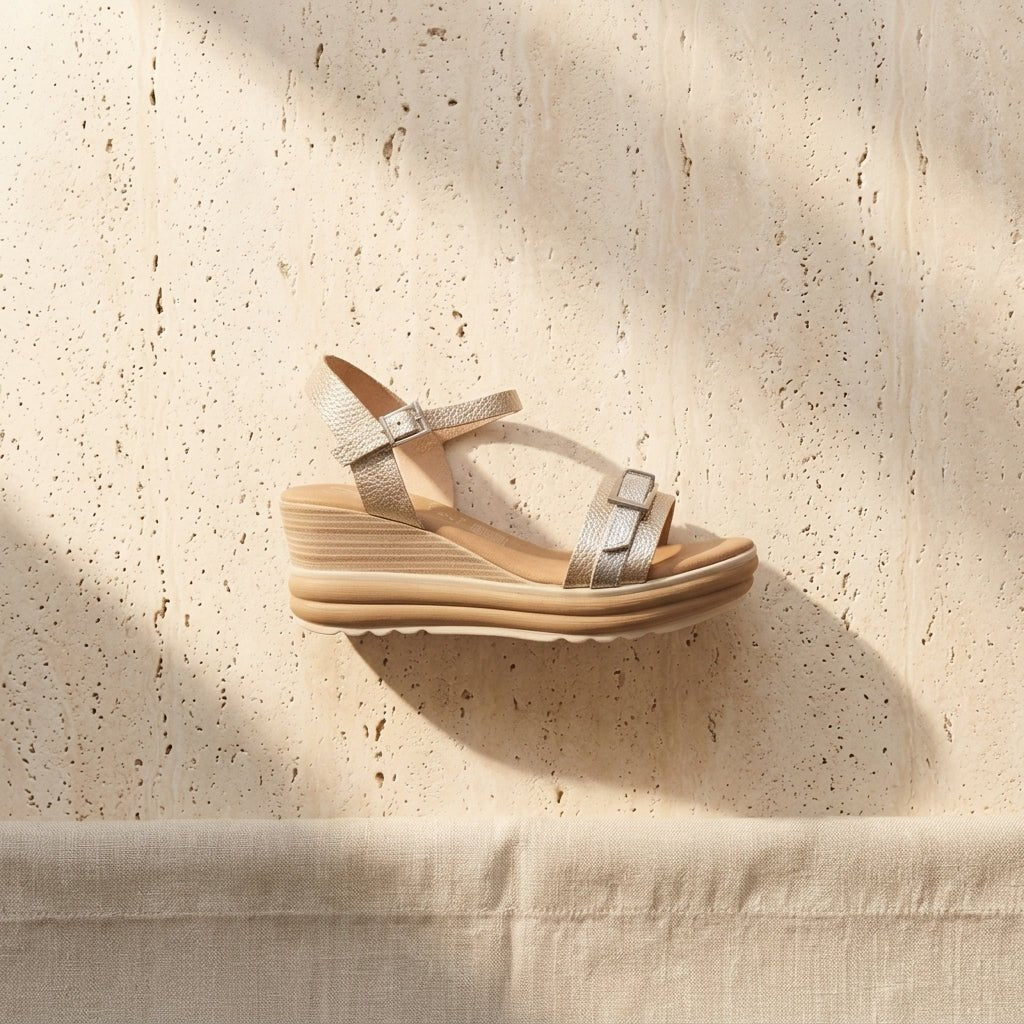 Sandálias de Cunha Oh My Sandals 5993 – Tira em Pele Metalizada - Roma Pell