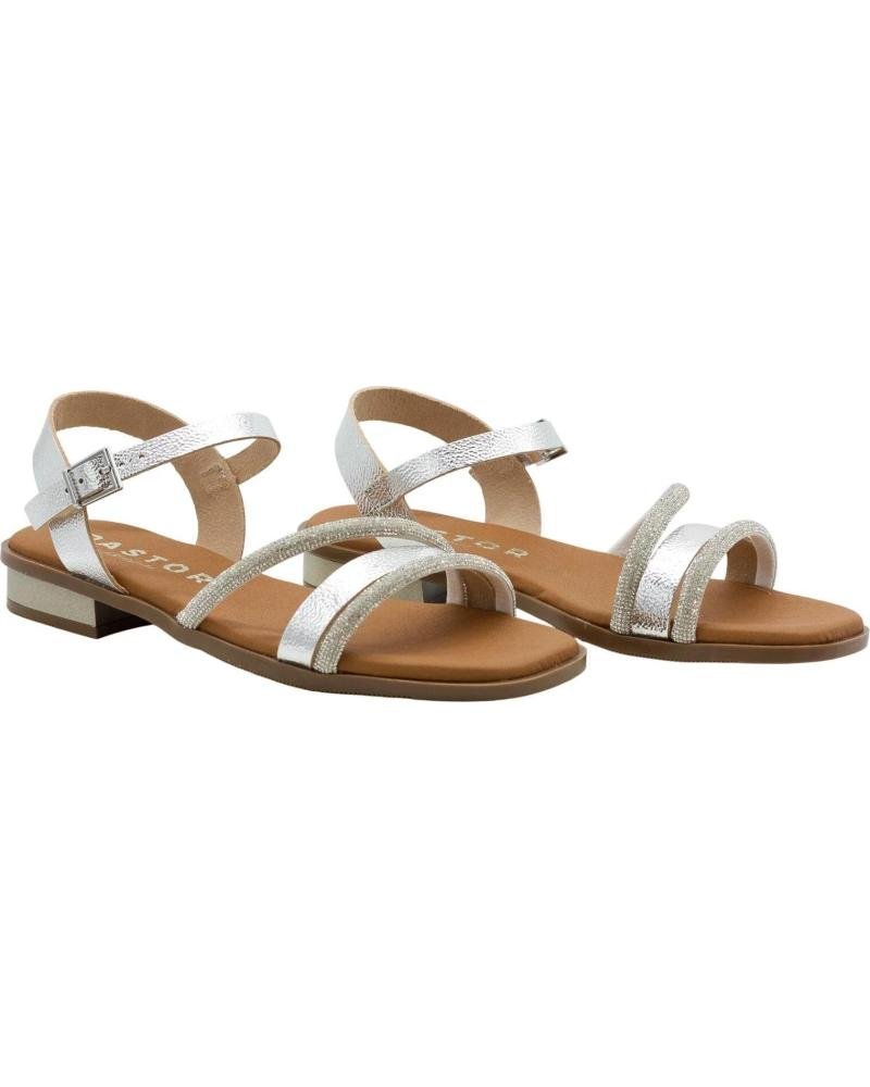Sandálias Oh My Sandals 5871 prata — vista 3/4 com tiras cruzadas e palmilha viscoElástica | Roma Pell