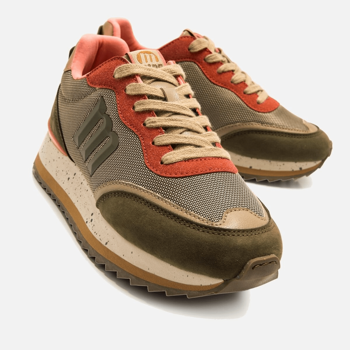 Sapatilhas Mustang Femininas Joggo Bordô e Caqui com Coral | 60872 - Roma Pell