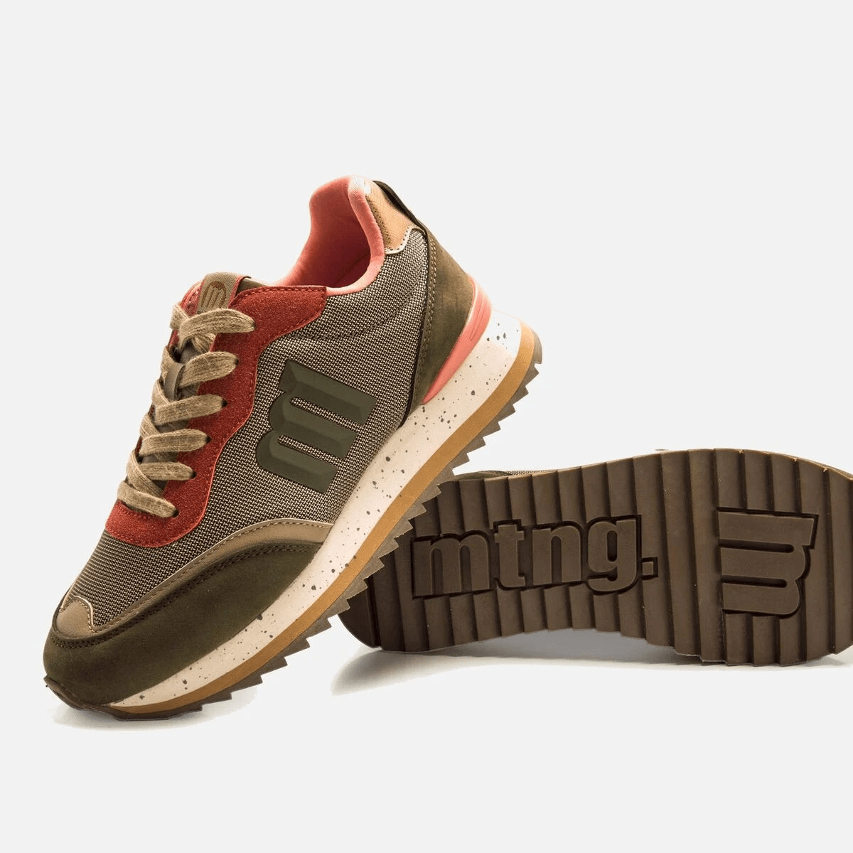 Sapatilhas Mustang Femininas Joggo Bordô e Caqui com Coral | 60872 - Roma Pell