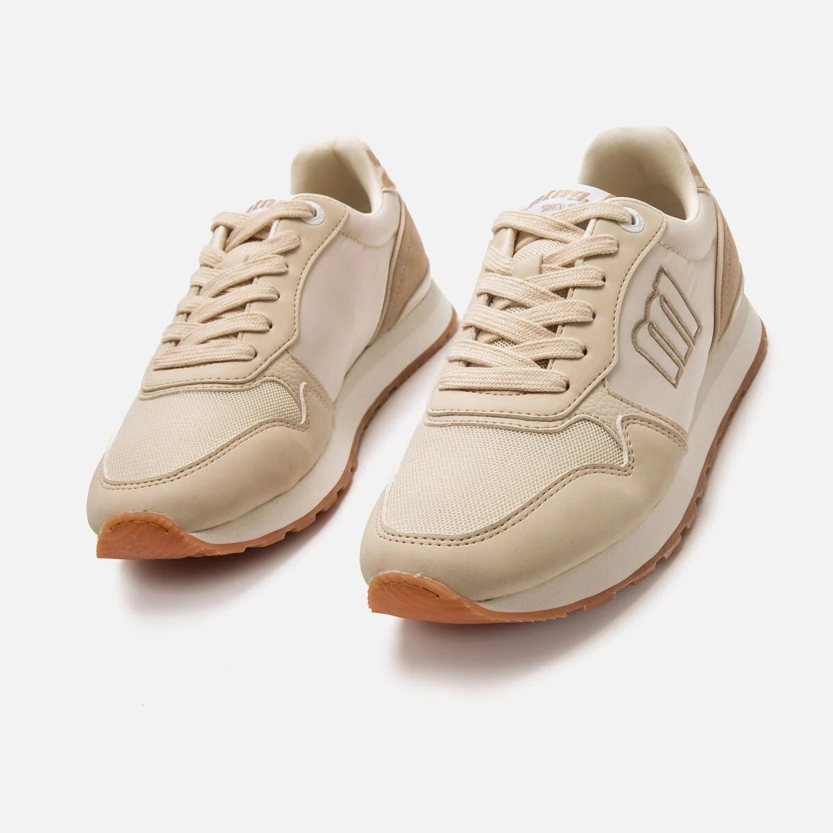 Sapatilhas Mustang Femininas Joggo Classic Bege e Branco | 60909 - Roma Pell
