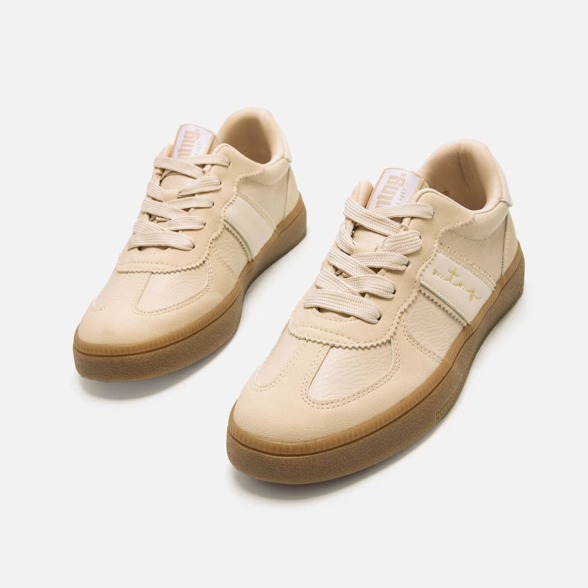 Sapatilhas Mustang Femininas Roy Bege e Branco | 60860 - Roma Pell