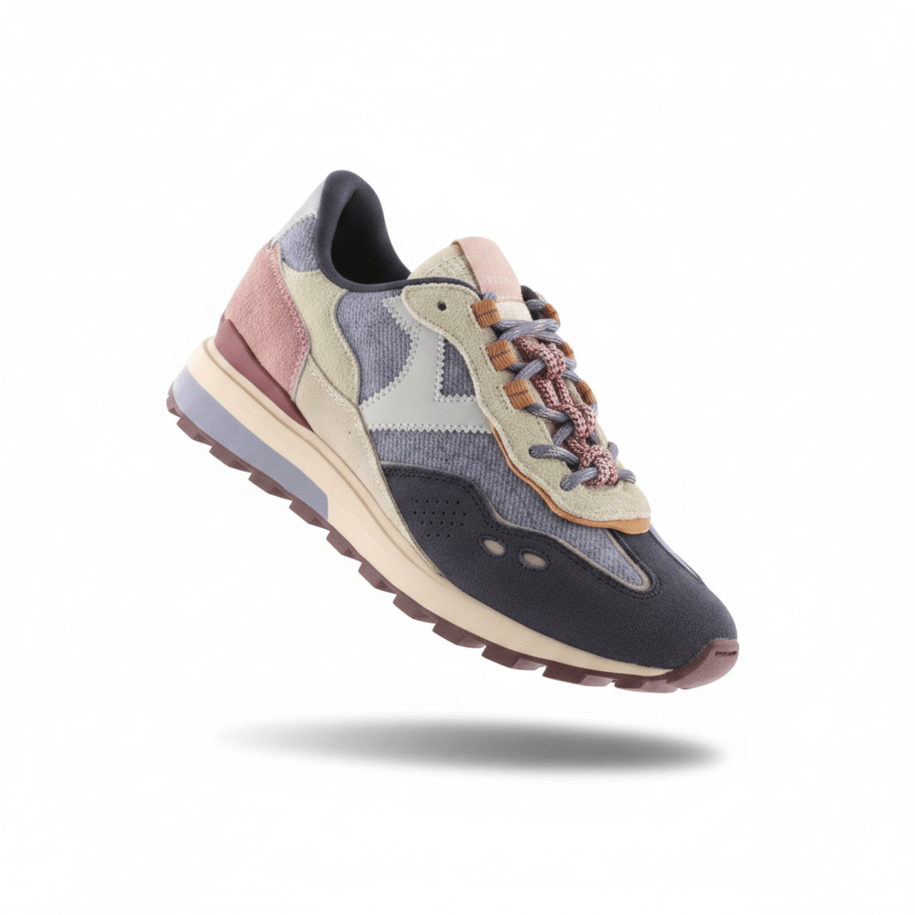 Packshot Sapatilha Patchwork Navy Rosa Mauve Levitação