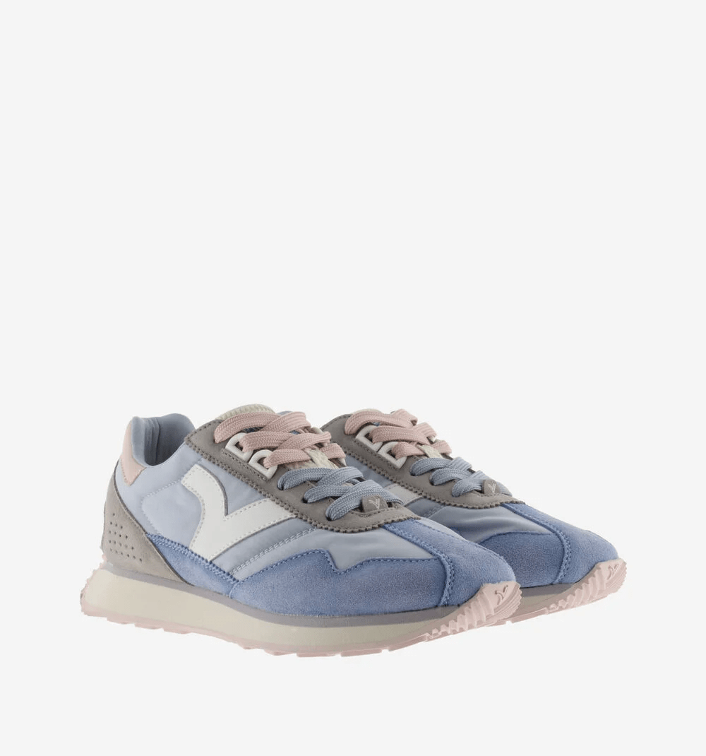 Sapatilhas Victória Retro Bicolor Nylon Pele Unissexo Azul - Roma Pell