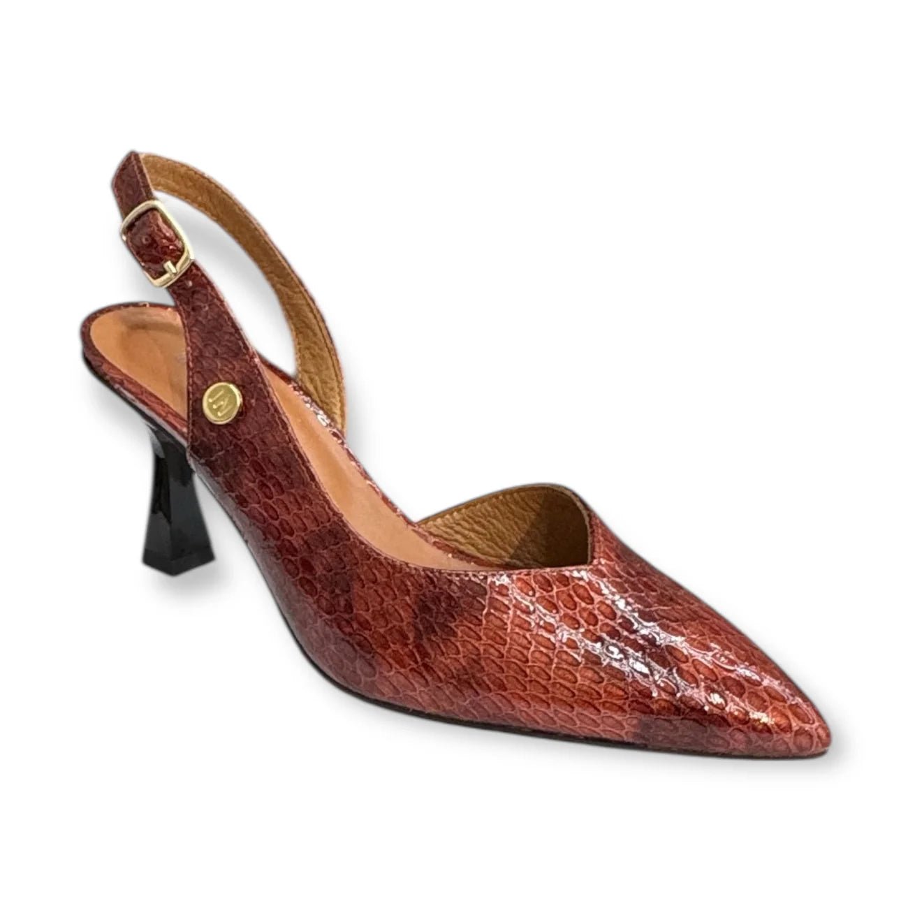 Sapato Bico Fino Aberto Atrás em Pele Bordeaux – Salto Kitten - Roma Pell