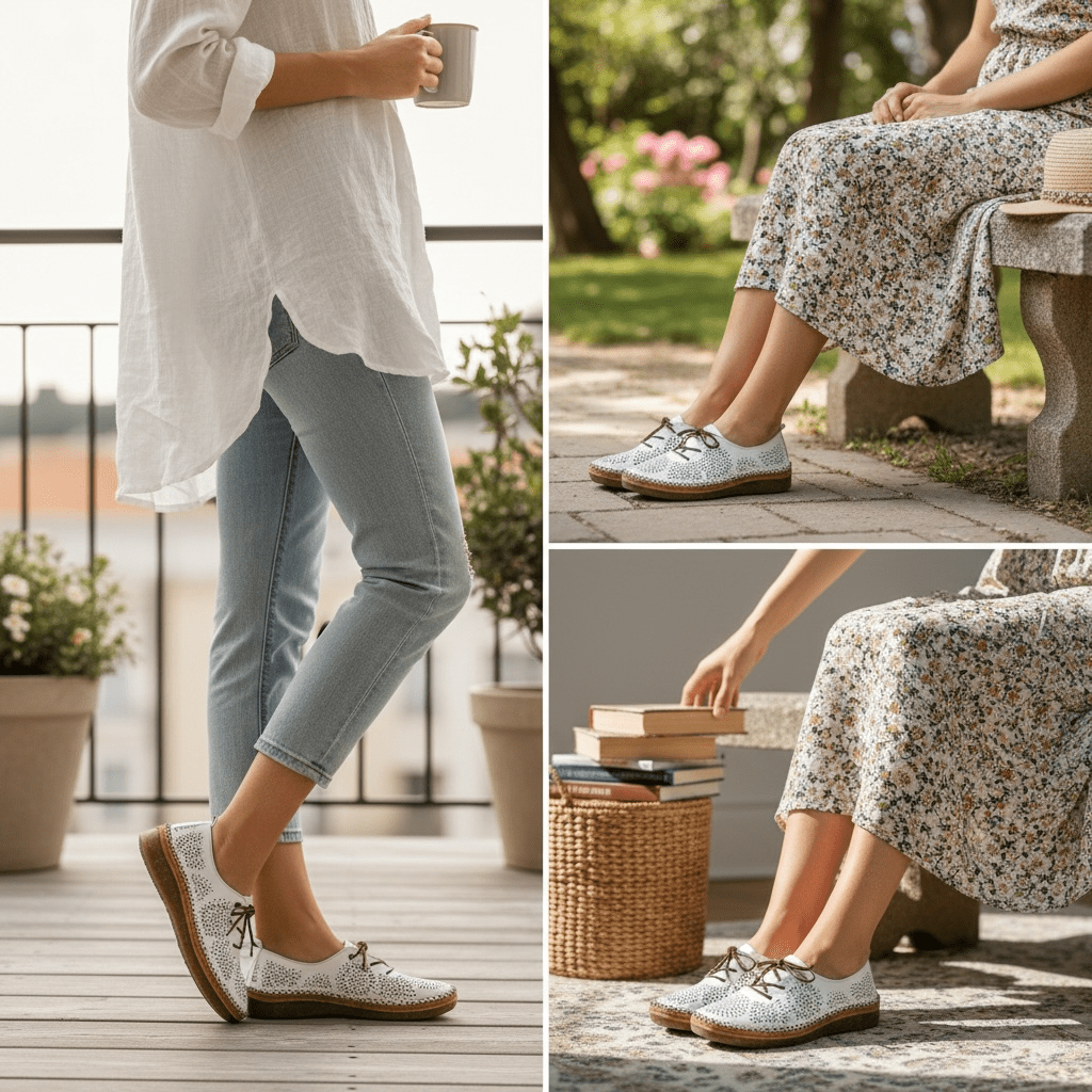 Sapato Vénus AD 8208L Branco — Conforto Anatómico em Pele Perfurada - Roma Pell