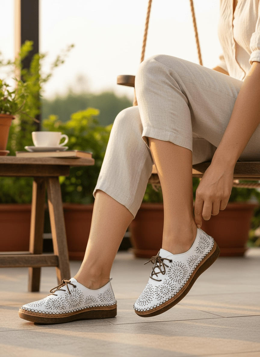 Sapato Vénus AD 8208L Branco — Conforto Anatómico em Pele Perfurada - Roma Pell